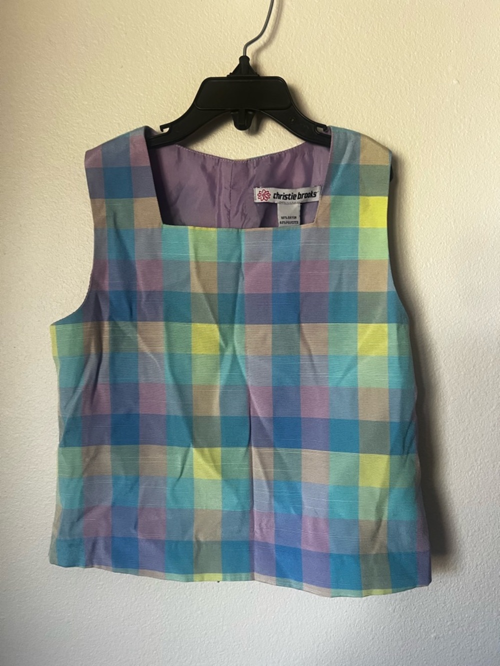 Vintage Christie Brooks Girls Pastel Plaid Top Sleeveless Spring Easter